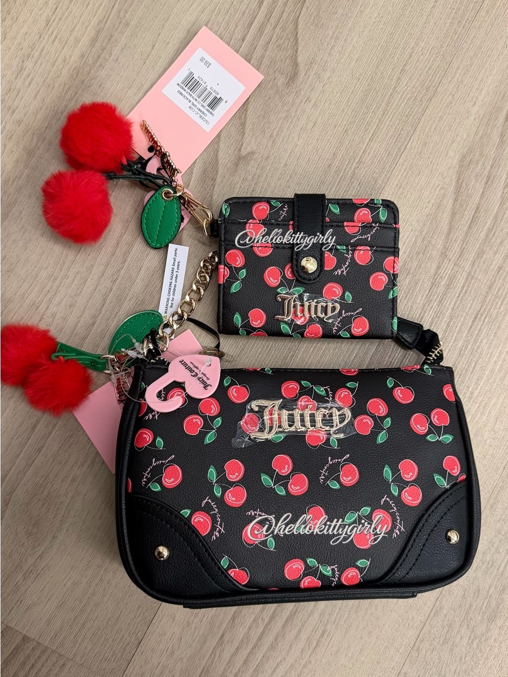 Juicy Couture Black Cherry Print Mini Wristlet and Card Holder Set